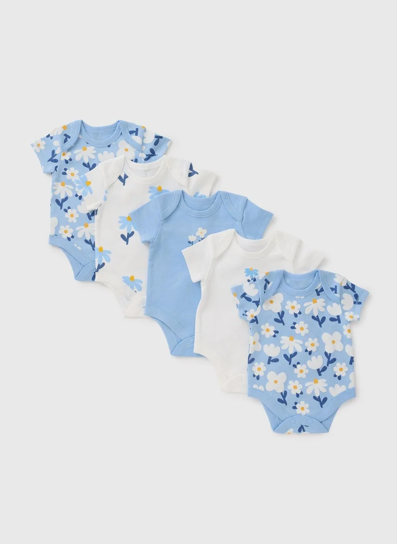 Matalan 5 Pack Baby Blue Floral Bodysuits
