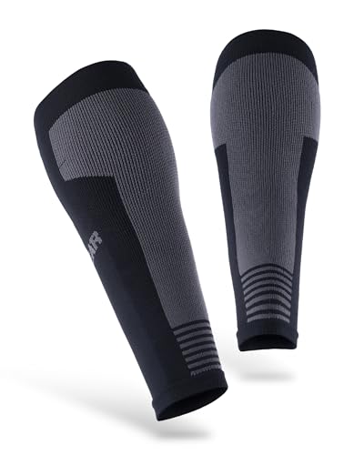 MudGear Compression Calf Sleeves Premium Support for Running and Recovery Graduated Fit for Men and Women Durable Gear for Spartan Race Trail and OCR Athletes Made in USA BlackGray SM 1 Pair - Image 2