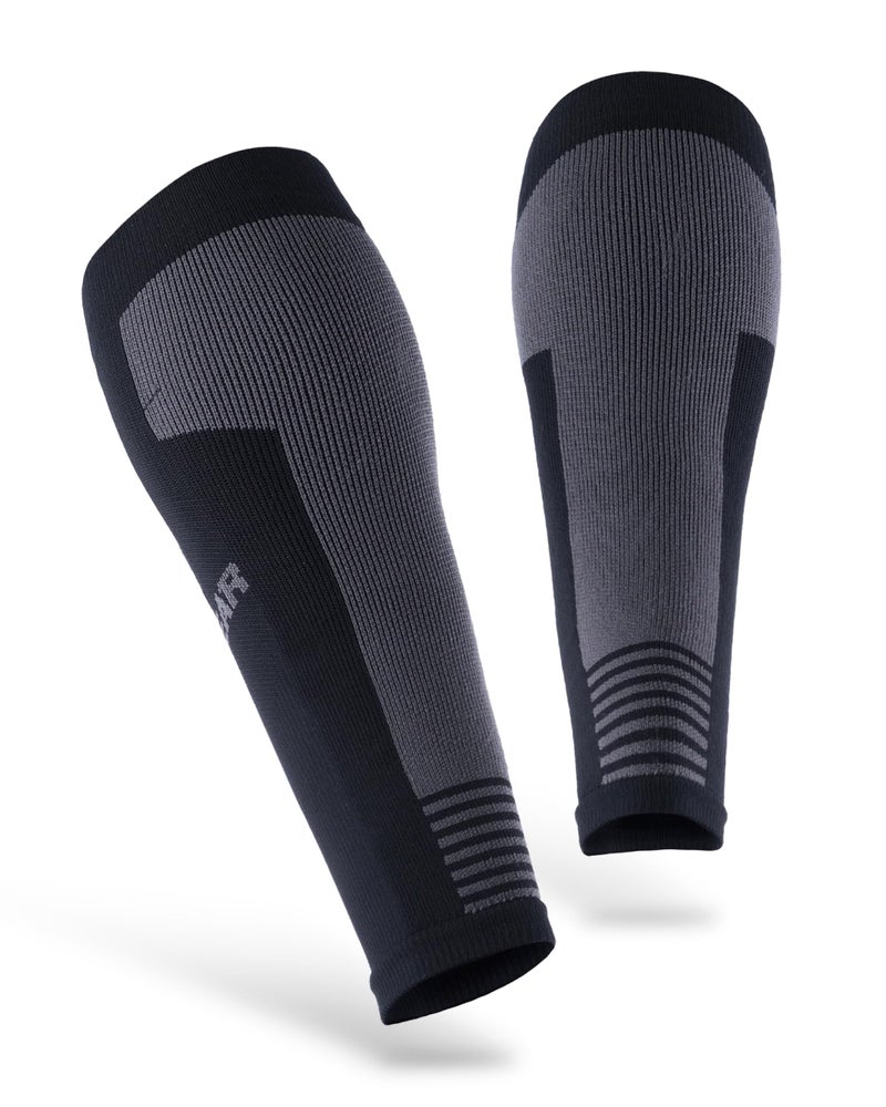 MudGear Compression Calf Sleeves Premium Support for Running and Recovery Graduated Fit for Men and Women Durable Gear for Spartan Race Trail and OCR Athletes Made in USA BlackGray SM 1 Pair - Image 3