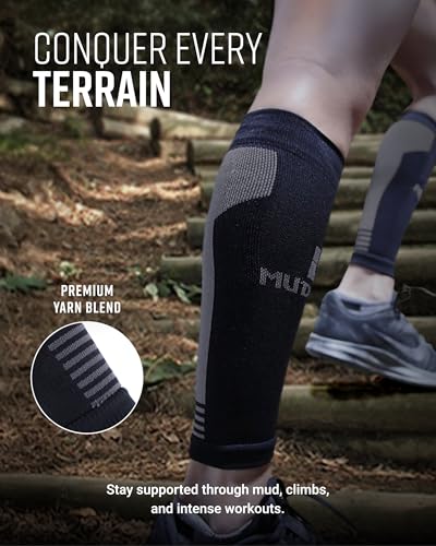 MudGear Compression Calf Sleeves Premium Support for Running and Recovery Graduated Fit for Men and Women Durable Gear for Spartan Race Trail and OCR Athletes Made in USA BlackGray SM 1 Pair - Image 5