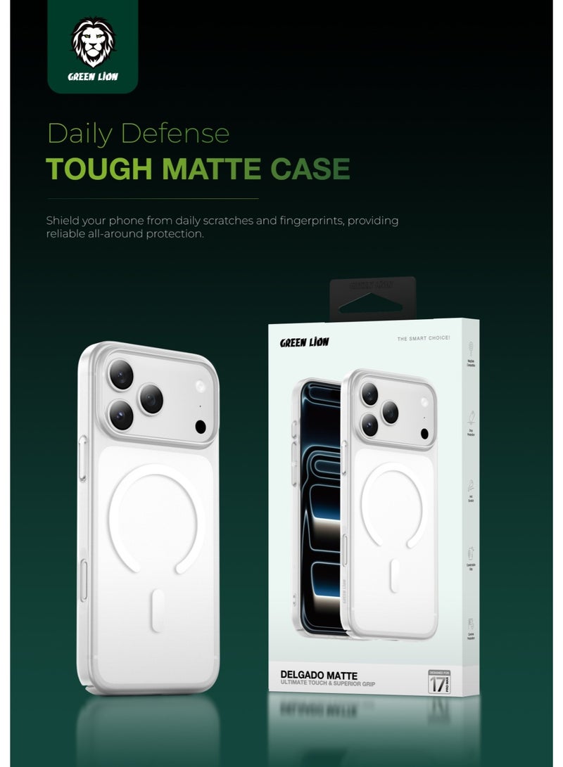 GREEN LION iPhone 17 Pro Delgado Matte MagSafe Case / Ultra Slim / Lightweight / Anti-Scratch / Anti-Fingerprint / Drop Protection / Comfortable Grip / Camera Protection / N52 Magnetic Force / MagSafe Compatible - Clear - Image 1