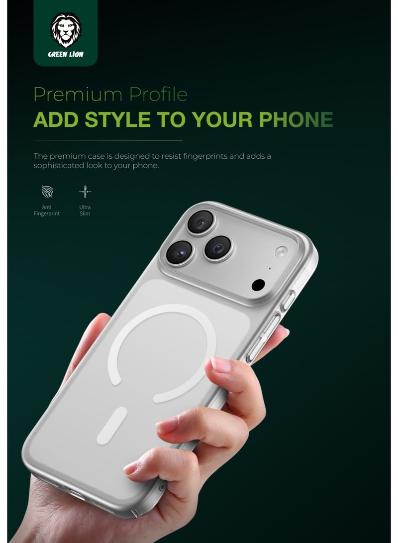 GREEN LION iPhone 17 Pro Delgado Matte MagSafe Case / Ultra Slim / Lightweight / Anti-Scratch / Anti-Fingerprint / Drop Protection / Comfortable Grip / Camera Protection / N52 Magnetic Force / MagSafe Compatible - Clear - Image 2