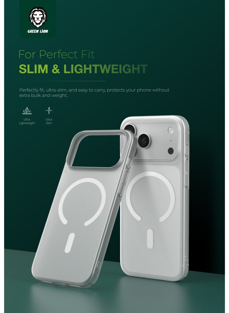 GREEN LION iPhone 17 Pro Delgado Matte MagSafe Case / Ultra Slim / Lightweight / Anti-Scratch / Anti-Fingerprint / Drop Protection / Comfortable Grip / Camera Protection / N52 Magnetic Force / MagSafe Compatible - Clear - Image 3