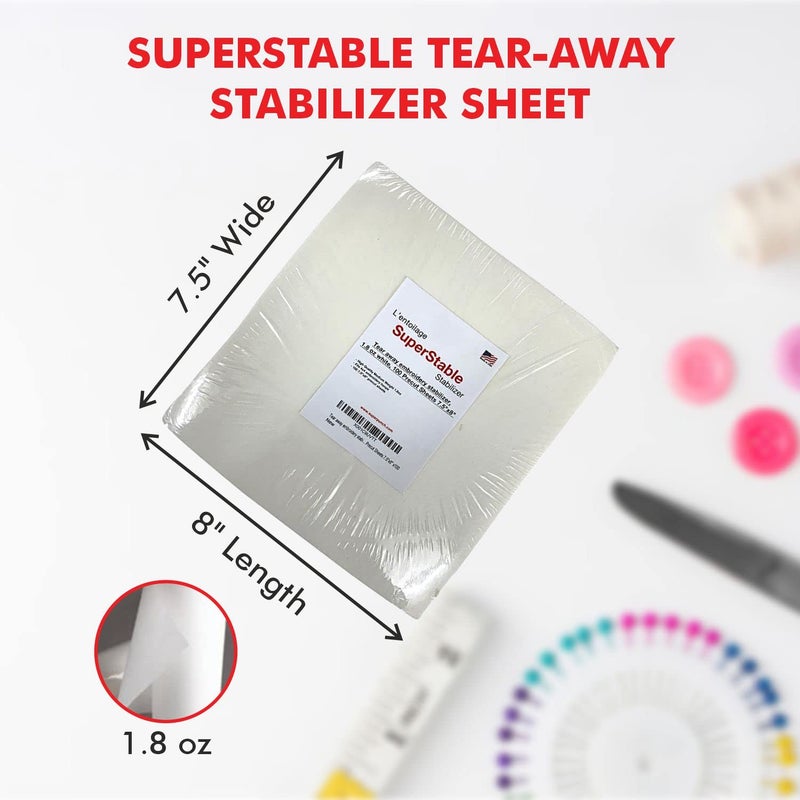 Superpunch Soft Tear Away 1.8 oz Stabilizer, Medium Weight Tearaway Stabilizer for Embroidery â€“ 7.5 inch x 8 inch, 100 Precut Sheets Superstable Machine Stabilizers Backing, Made in USA (White) - Image 2