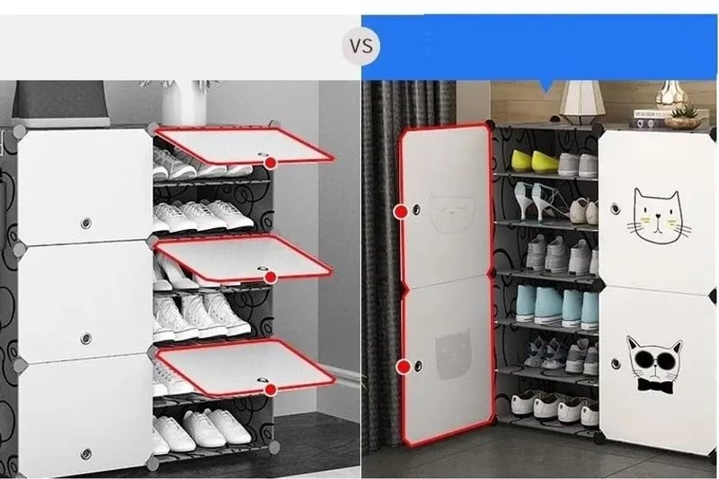 EXVITO Portable Shoe Rack for Home Plastic Shelves Household - 5 Door DIY Multipurpose Shoe Rack Organizer, Shoe Storage-Shelf with Dustproof Door Entryway - (Blackwhite, 6 Door) - Image 3