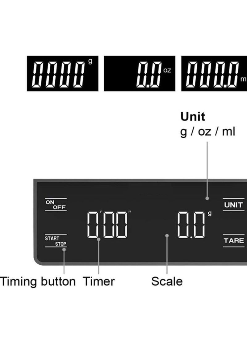HOMESTAR Digital Coffee Scale with Timer,Kitchen With Led Display For Cooking Baking Weight Up To 3000G 0.1G Steps - Image 3