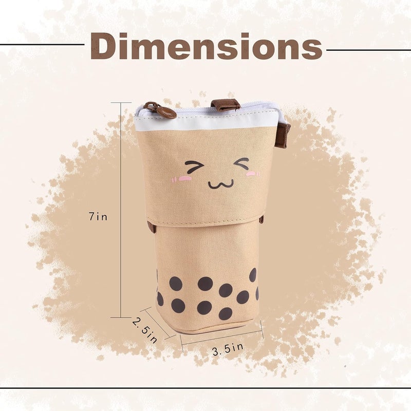 FINEMOE Polyester Standing Pencil Case Cute Pencil Pouch For Girls & Boys - Korean Boba Pop Up Stationery Makeup Cosmetic Organizer Box, Pen Pencil Pouches (Brown) - Image 5