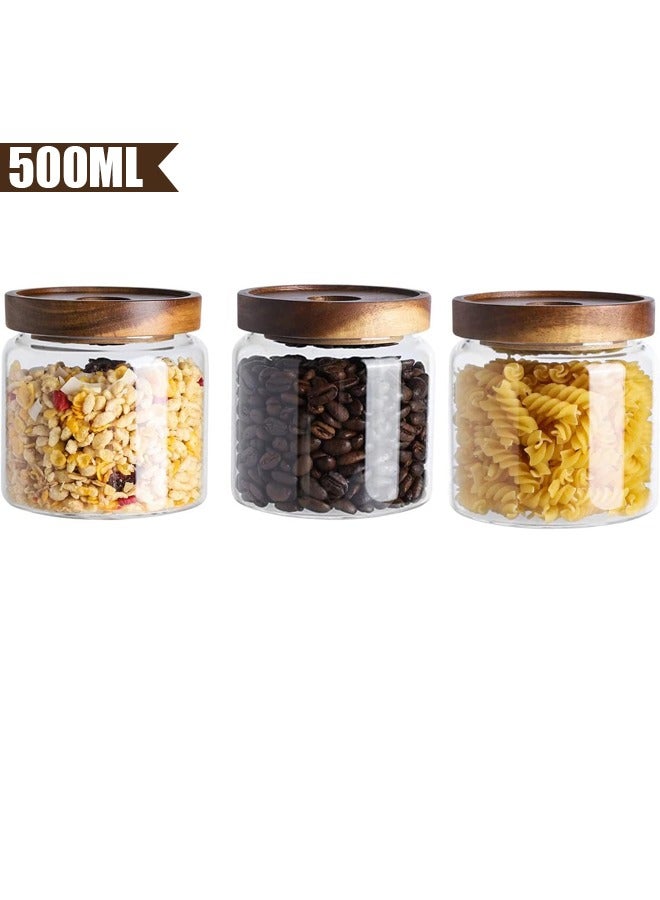 general 3 PCS Airtight Glass Storage Jar Borosilicate Glass Kitchen Canisters Glass Canister for Kitchen Pantry Organization Ideal for Coffee Nuts Cookie (500ml) - Image 1