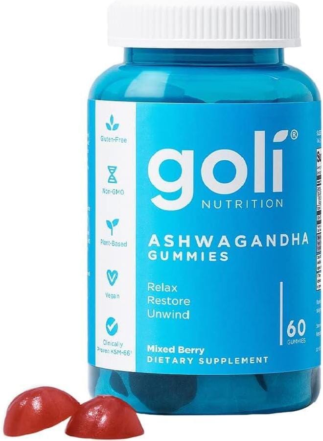 Goli Ashwagandha & Vitamin D Gummy - 60 Count - Mixed Berry, KSM-66, Vegan, Plant Based, Non-GMO, Gluten-Free & Gelatin Free Relax. Restore. Unwind, Pack of 1 - Image 4