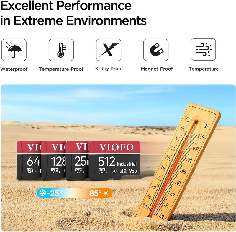 Viofo 256GB Industrial Grade microSD Card, U3 A2 V30 High Speed Memory Card with Adapter, Support Ultra HD 4K Video Recording - Image 4