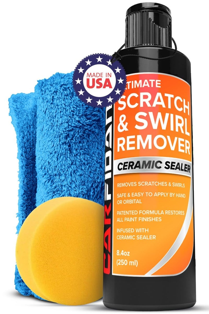 Carfidant Scratch and Swirl Remover - Car Scratch Remover for Vehicles Paint - Polishing Compound for Cars with Pad and Towel - Cutting and Buffing Compound for Paint Restorer