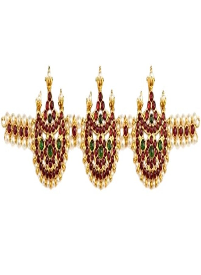 PADMAVATHI ENTERPRISES PE - Traditional Gold Plated Bridal Choker Necklace with Red & Green Stone Work and Pearl Drops for Wedding