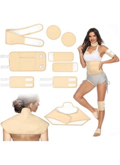 Ru syanl Castor Oil Pack Wrap 9pcs Reusable Organic Cotton Castor Oil Pack Kit for Shoulder Neck Waist Chest Knee and Feet Adjustable Compress Castor Oil Wrap Pads for Full-Body Relaxtion Anti-Oil Leak  - Image 1