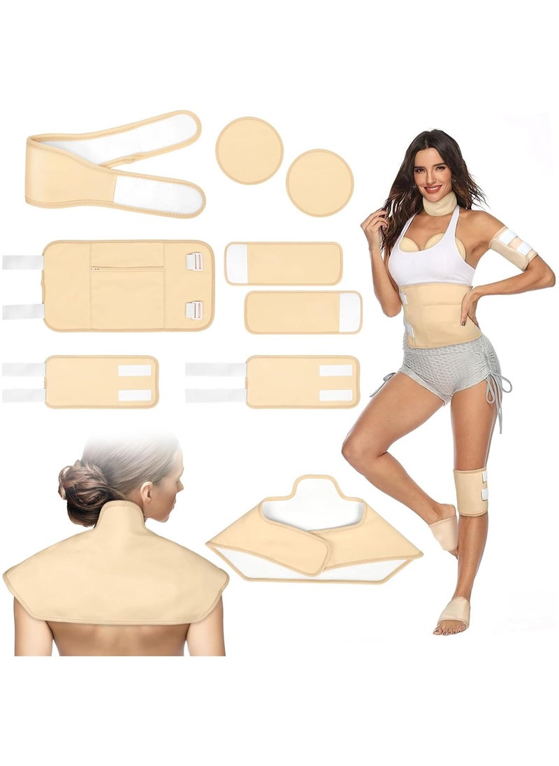 Ru syanl Castor Oil Pack Wrap 9pcs Reusable Organic Cotton Castor Oil Pack Kit for Shoulder Neck Waist Chest Knee and Feet Adjustable Compress Castor Oil Wrap Pads for Full-Body Relaxtion Anti-Oil Leak  - Image 1