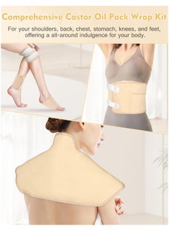 Ru syanl Castor Oil Pack Wrap 9pcs Reusable Organic Cotton Castor Oil Pack Kit for Shoulder Neck Waist Chest Knee and Feet Adjustable Compress Castor Oil Wrap Pads for Full-Body Relaxtion Anti-Oil Leak  - Image 4