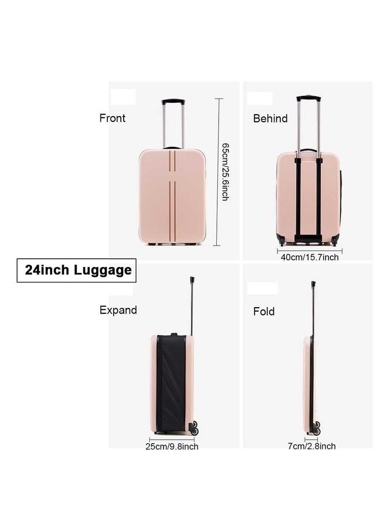 NNEWVANTE - Expandable Foldable Suitcase Lightweight Durable Hardside 4Wheel Travel Luggage Large Capacity Travel Bags for Girl and Women (24) (Pink) - Image 1