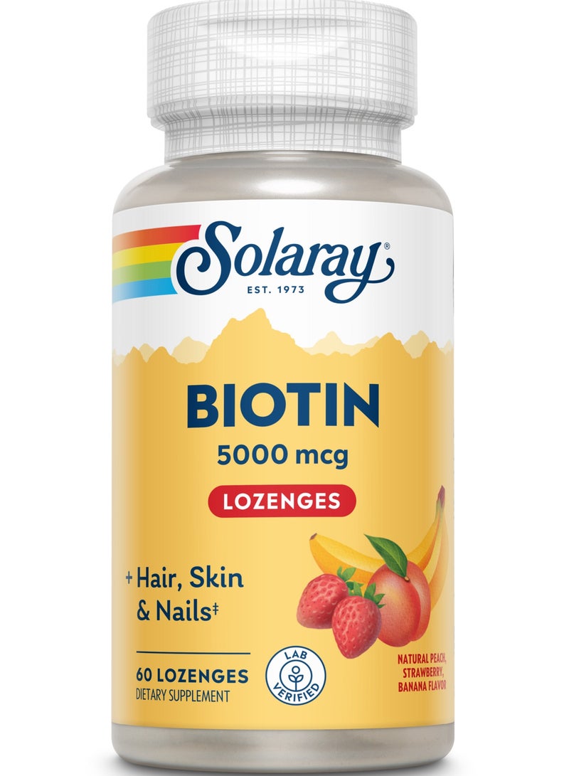 سولاراي بيوتين 5000 ميكروغرام - 60 قرصاً قابلاً للامتصاص بنكهات الخوخ والفراولة والموز - Image 1