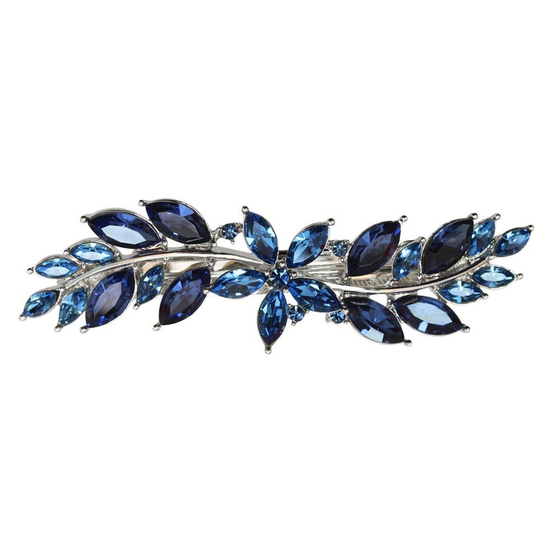 Faship Gorgeous Navy Blue Rhinestone Crystal Small Floral Hair Barrette Clip - Image 1