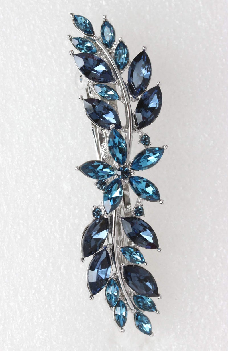 Faship Gorgeous Navy Blue Rhinestone Crystal Small Floral Hair Barrette Clip - Image 3
