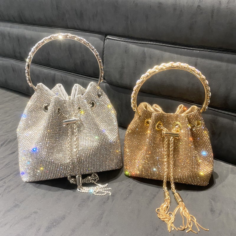 2024 Handbag Metal Handbag Wallet Tassel Rhinestone Chain Crossbody Bucket Shoulder Bag Trend Versatile - Image 4