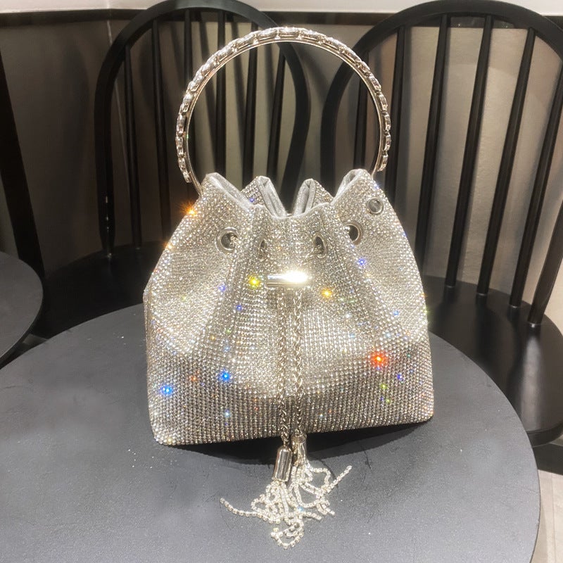 2024 Handbag Metal Handbag Wallet Tassel Rhinestone Chain Crossbody Bucket Shoulder Bag Trend Versatile - Image 1