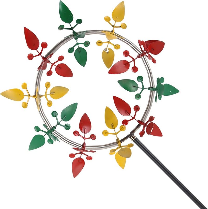 زخرفة طاحونة هواء خارجية من الفولاذ المقاوم للصدأ 37 بوصة فنية ملونة زاهية للحديقة والعشب - Image 4