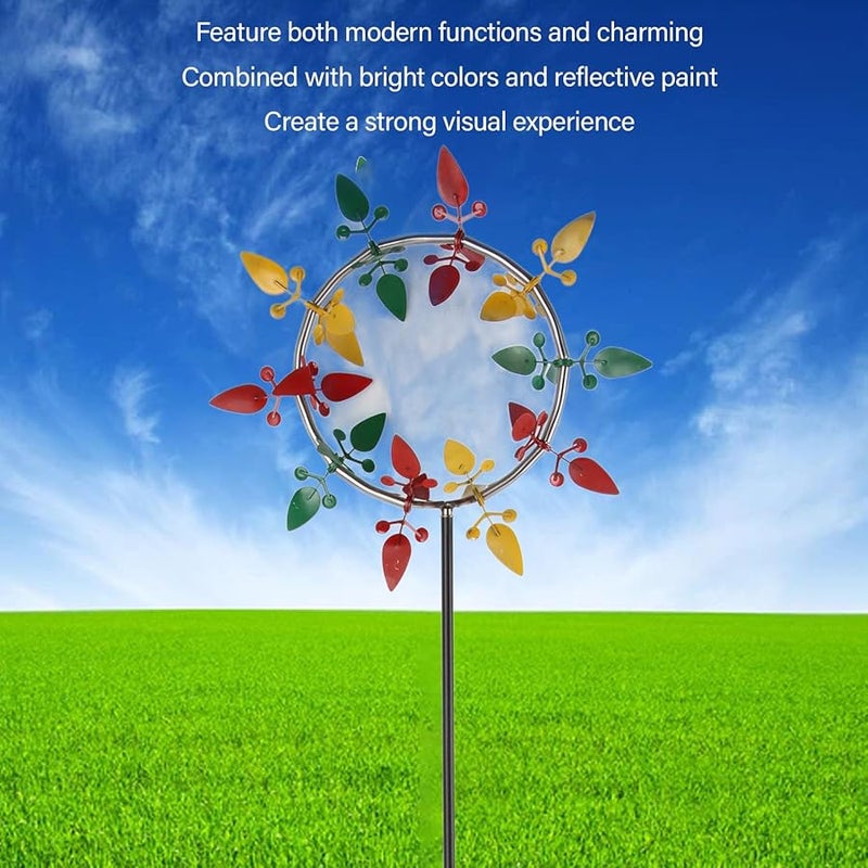 زخرفة طاحونة هواء خارجية من الفولاذ المقاوم للصدأ 37 بوصة فنية ملونة زاهية للحديقة والعشب - Image 5