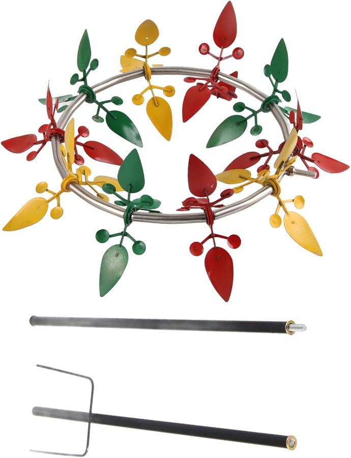 زخرفة طاحونة هواء خارجية من الفولاذ المقاوم للصدأ 37 بوصة فنية ملونة زاهية للحديقة والعشب - Image 2