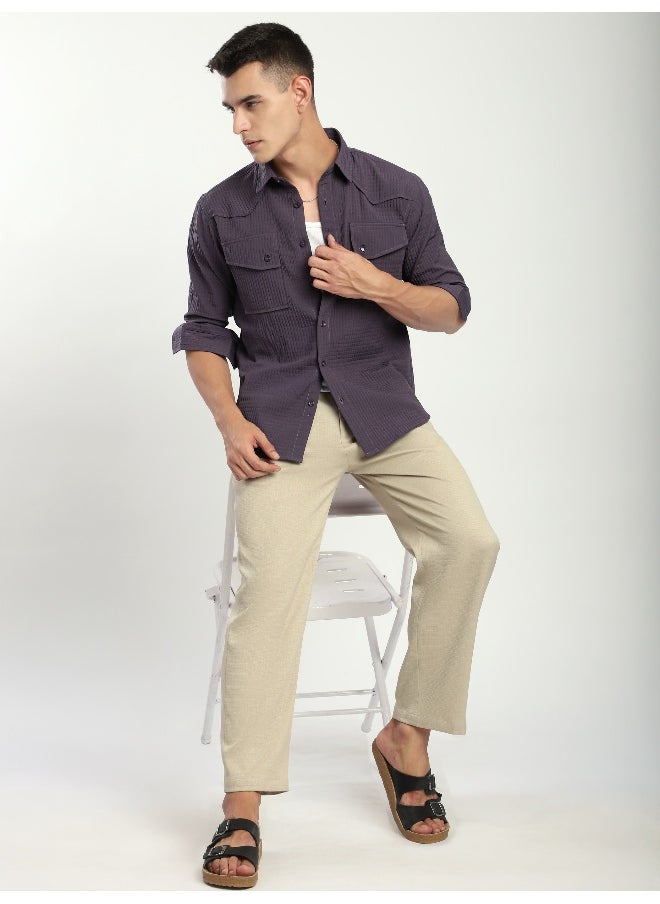 Beyoung Violet Textured Western Shirt  - Image 5