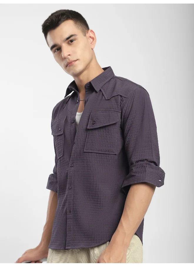 بيونغ Violet Textured Western Shirt