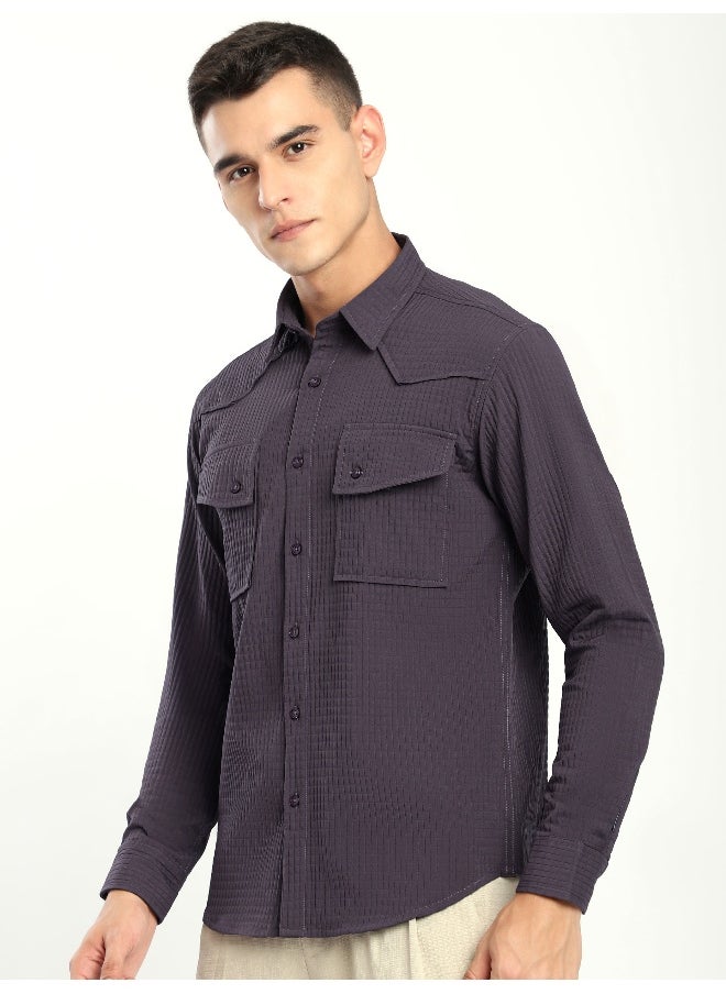 Beyoung Violet Textured Western Shirt  - Image 3