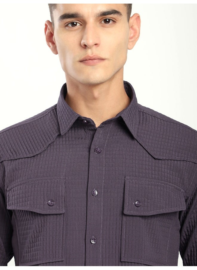 Beyoung Violet Textured Western Shirt  - Image 4