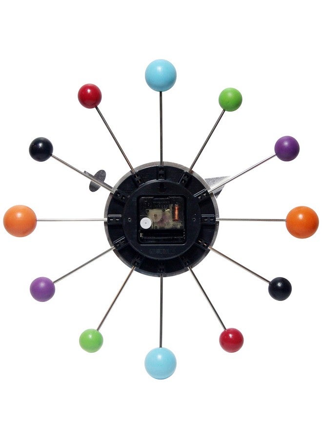 Infinity Instruments Orb Spoke Midcentury Modern 15 inch Retro Starburst Ball Wall Clock Quiet Quartz Movement Mid Century Decorative, Multi, Multicolor - Image 2