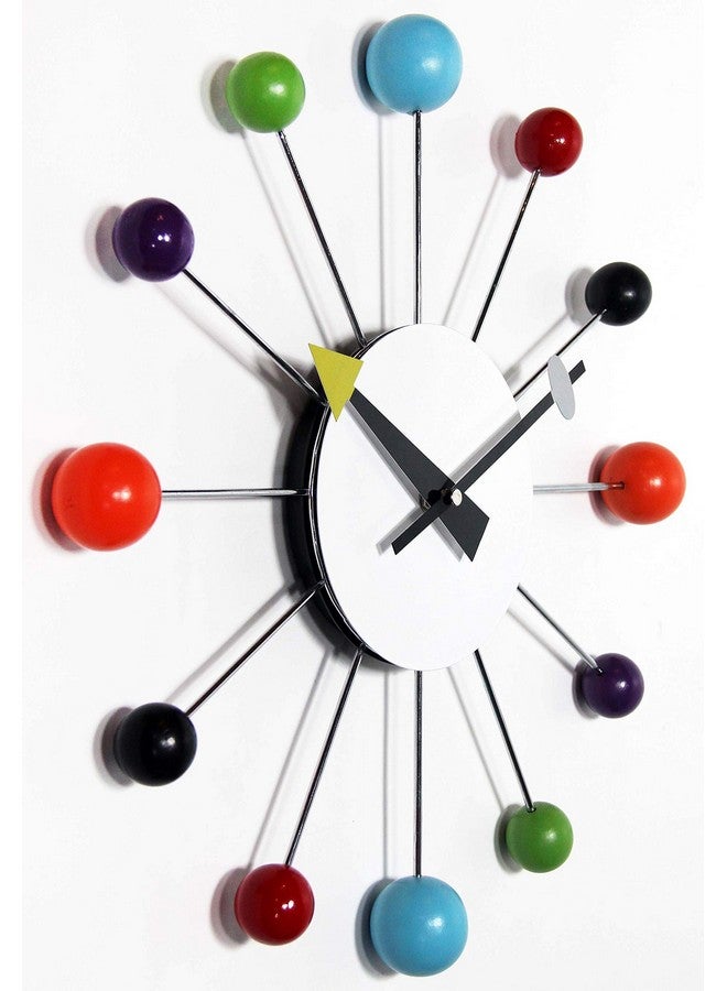 Infinity Instruments Orb Spoke Midcentury Modern 15 inch Retro Starburst Ball Wall Clock Quiet Quartz Movement Mid Century Decorative, Multi, Multicolor - Image 4