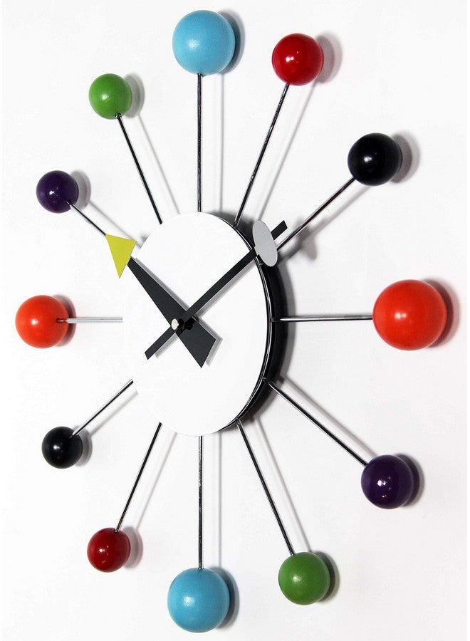 Infinity Instruments Orb Spoke Midcentury Modern 15 inch Retro Starburst Ball Wall Clock Quiet Quartz Movement Mid Century Decorative, Multi, Multicolor - Image 3