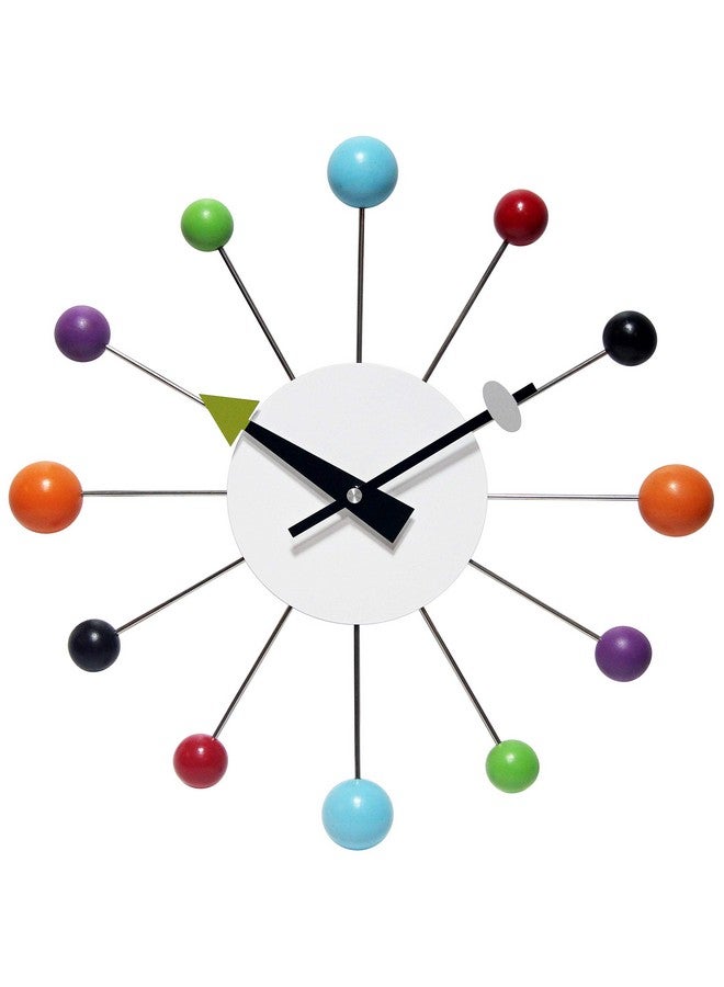 Infinity Instruments Orb Spoke Midcentury Modern 15 inch Retro Starburst Ball Wall Clock Quiet Quartz Movement Mid Century Decorative, Multi, Multicolor - Image 1