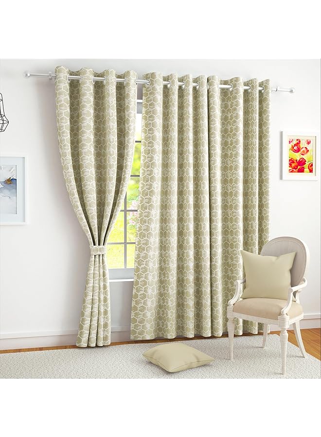 The Bros 9 Feet Hexagon Hive Long Door Curtains for Living Room Bedroom Kitchen, (46 inch X 108 inch), Cream, Set of 4  - Image 1