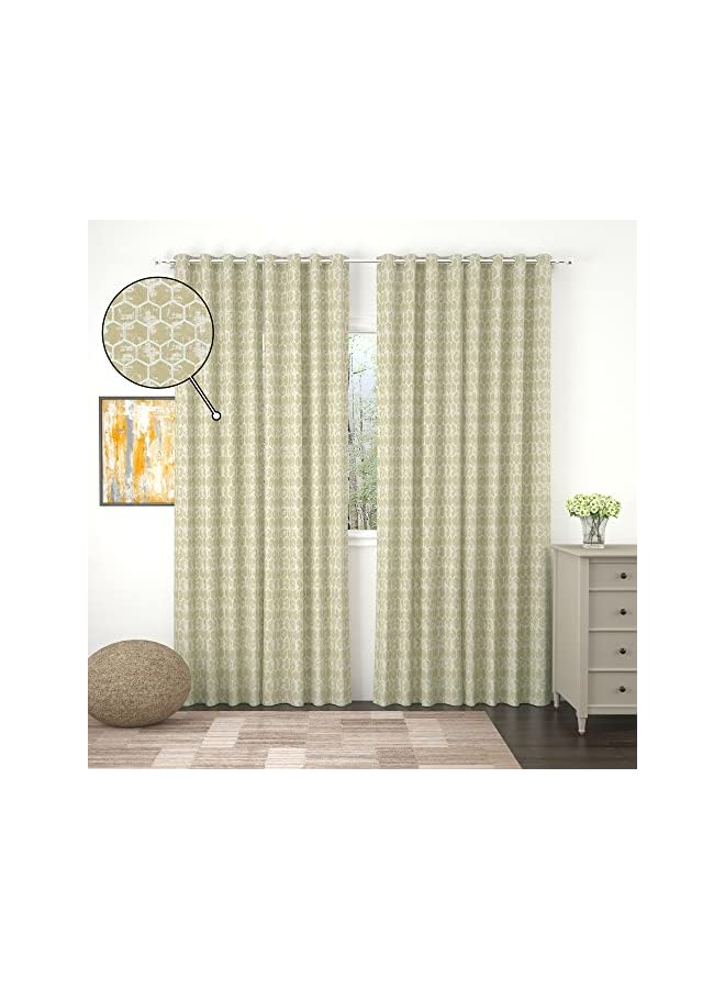 The Bros 9 Feet Hexagon Hive Long Door Curtains for Living Room Bedroom Kitchen, (46 inch X 108 inch), Cream, Set of 4  - Image 4
