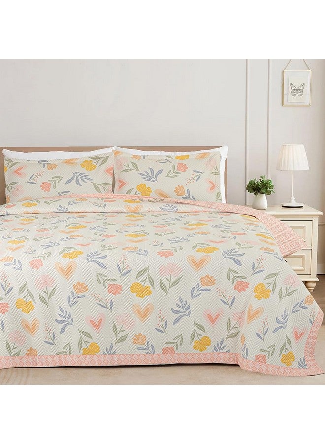VAS COLLECTIONS Ultrasonic Bedcover Bedsheet Quilt Bedspread with 2 King Size Pillow Covers 90 x 100 inches Decorative Bed Cover King Size (White Hearts) - Image 1