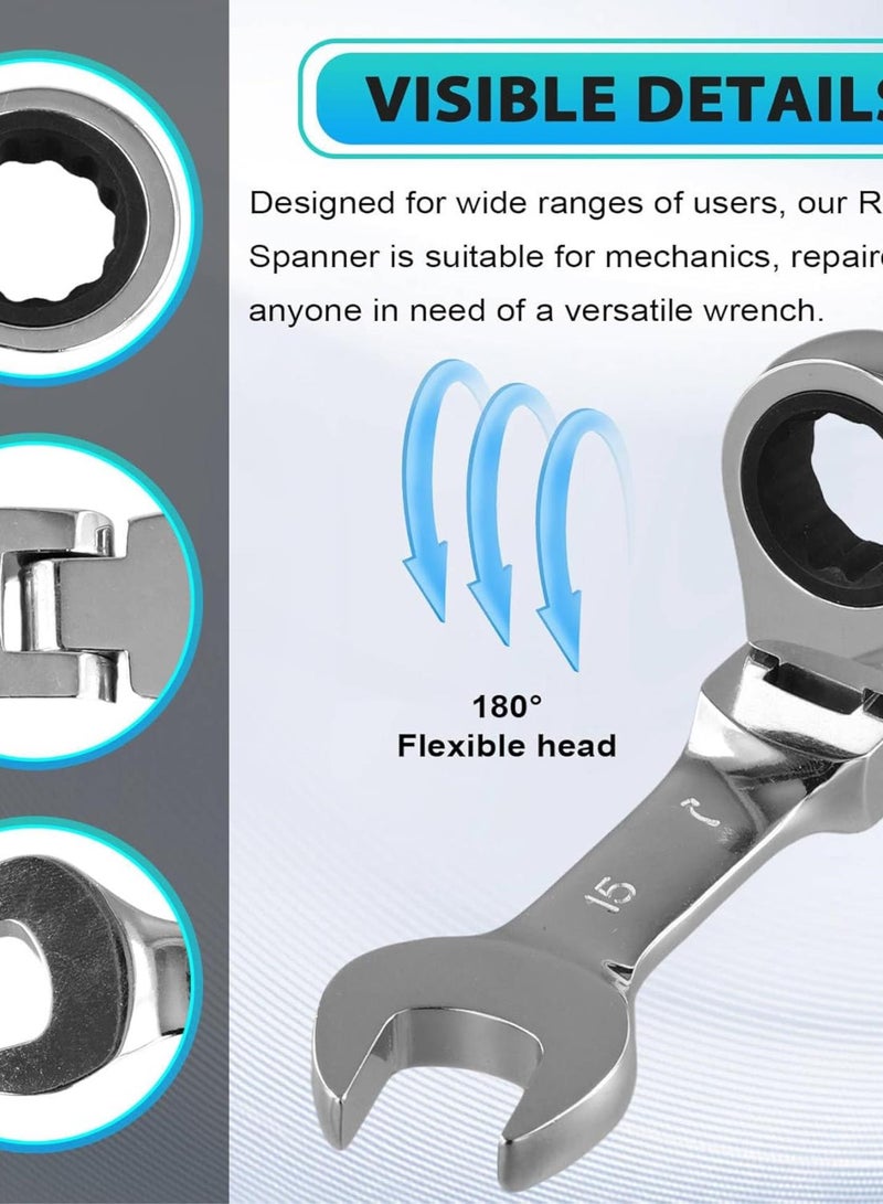 GGOOT Short Handle Ratchet Wrench with Movable,Quick Dual-Purpose Open End Wrench,Hardware Tool, Labor-Saving Wrench 15mm  - Image 3