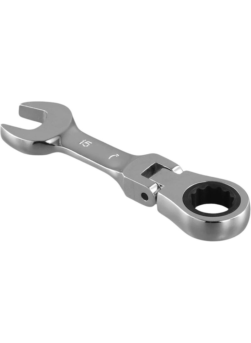 GGOOT Short Handle Ratchet Wrench with Movable,Quick Dual-Purpose Open End Wrench,Hardware Tool, Labor-Saving Wrench 15mm  - Image 1