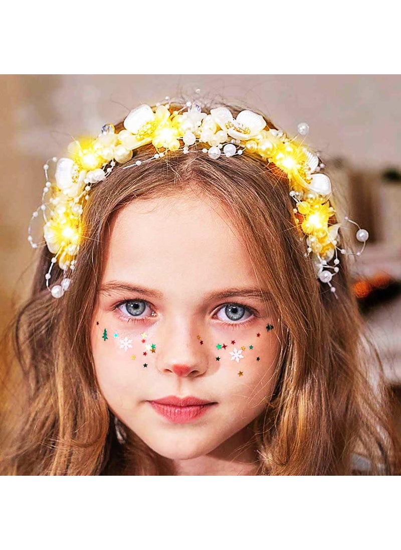 GORAIS - GORAIS Light Up Headband Gold Wedding Flower Headpiece Pearl Hair Accessories for Women and Girls - Image 1