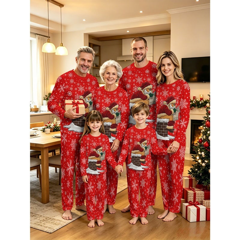 Cross-Border Printed New Family Christmas Pajamas Set - Cozy Long-Sleeve Sleepwear for Parents and Kids
