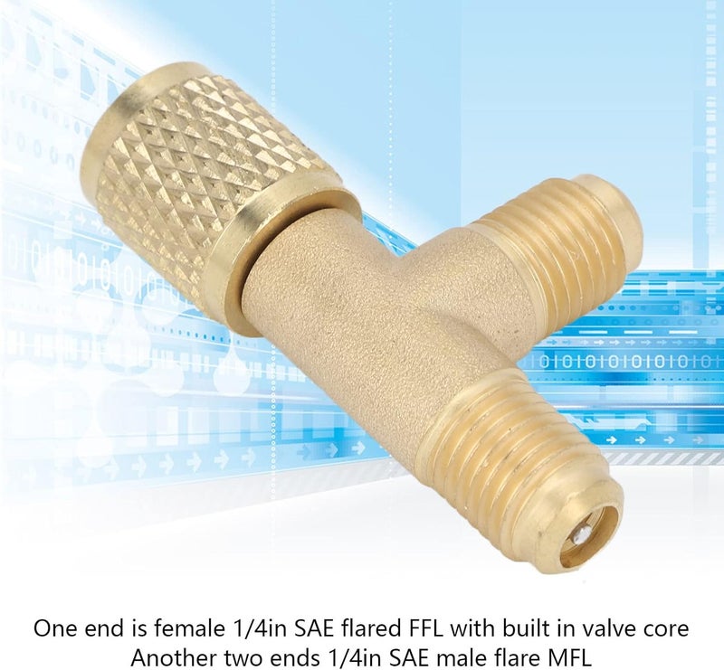 klarako Quick Coupler Tee Adapter, 1/4 Inch Valves Core Quick Coupler Access Tee for R22 R12 R134 Gauge Deep Vacuum Pump - Image 3