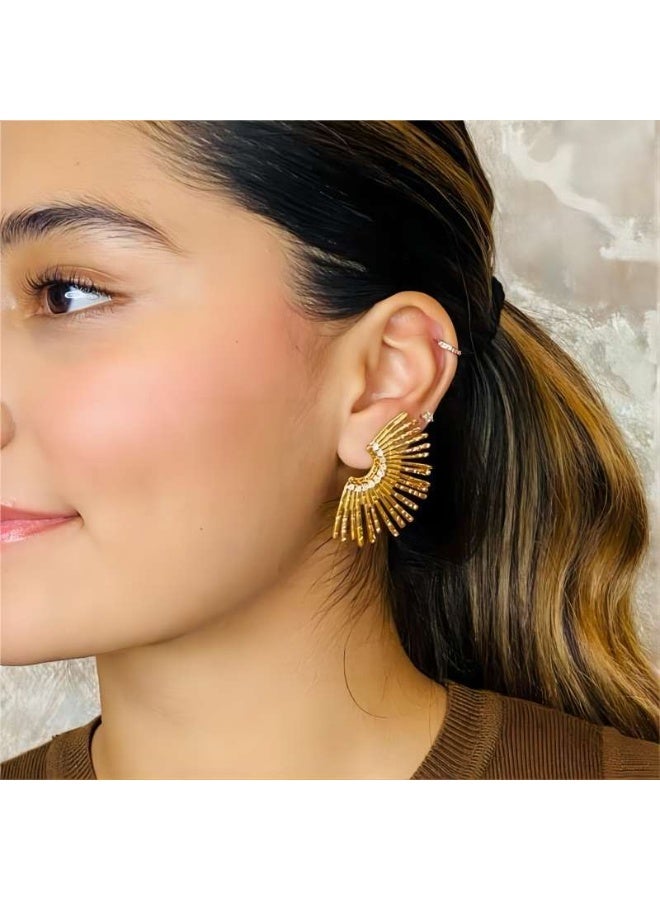 أميتوير أقراط راي هندسية عصرية للنساء | فولاذ مقاوم للصدأ خفيف الوزن وفاخر مرصع بالألماس، ثابت اللون - Image 3