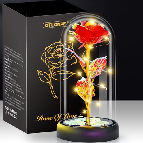 Otlonpe Mothers Day Flowers Gifts for Mom from Daughter Son, Preserved Forever Glass Light Up Rose Gifts for Grandma Wife Women Girlfriend Sister, Teacher Appreciation Graduation Gift for Her (Red) - Image 1