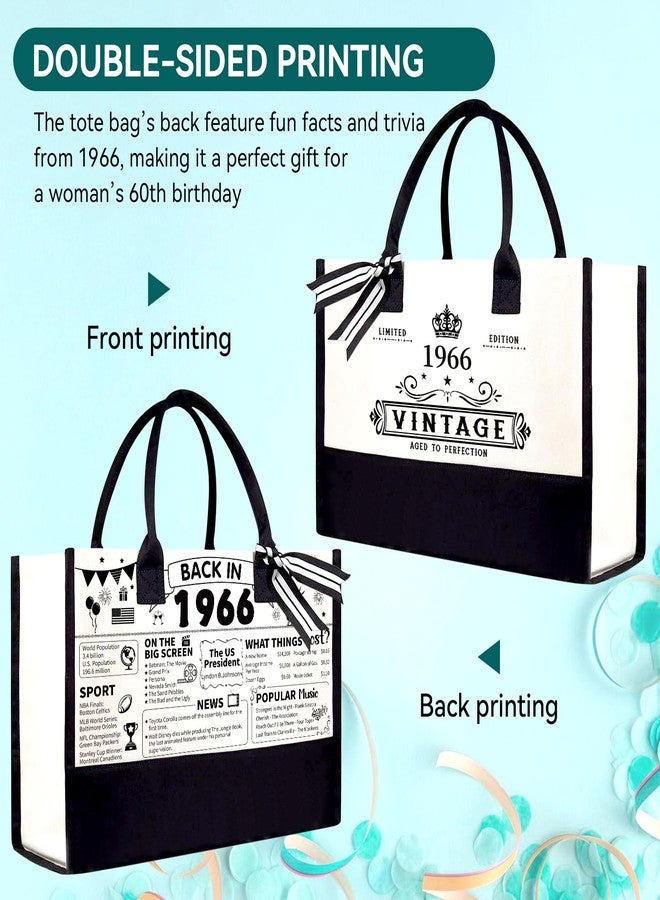 TrophyToast 60th Birthday Gifts for Women Her- 4 pcs, Turning 60 Year Old Gifts, Birthday Decorations Canvas Beach Tote Bag & Makeup Bag, Unique Happy 60th Birthday Gifts for Her Mom Wife Friends - Image 4