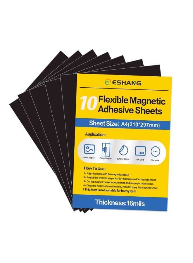 ESHANG A4 (210*297mm) Adhesive Magnetic Sheets 0.4mm Flexible Magnet Sheets with Self Adhesive Sticky 10 PCS - Image 1