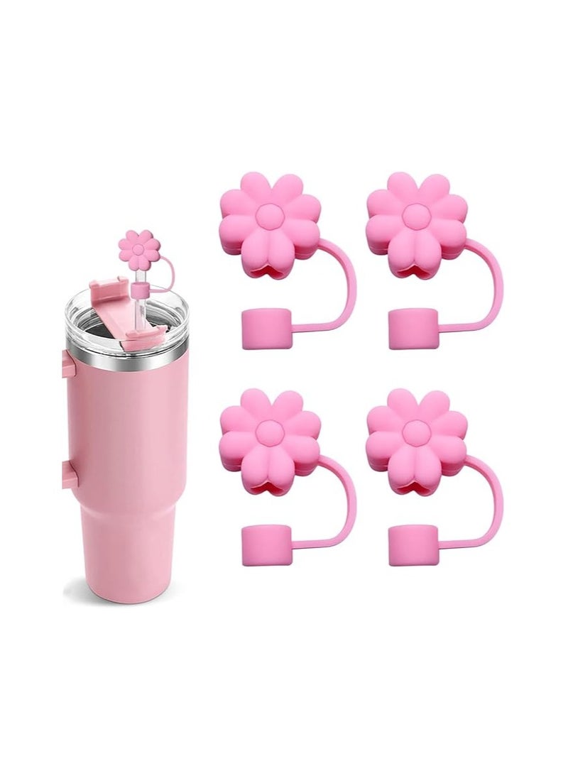 Generic - 4 Pcs Flower Straw Covers Toppers for Stanley Cups 30&40 Oz Tumbler Accessories Silicone Straw Caps Reusable Straw Tips Protectors for Stanley Cup 10mm 0.4 inch Straws (pink) - Image 1