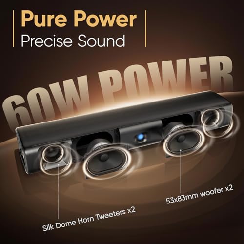 Saiyin Sound Bar for Smart TV, 60W Bluetooth 5.3 Soundbar with Dual Bass Drivers&Clear Voice, Virtual Surround Sound System with TV-ARC/Optical/AUX for TV/PC/Gaming/Projectors, 17 inch, Wall Mountable - Image 3